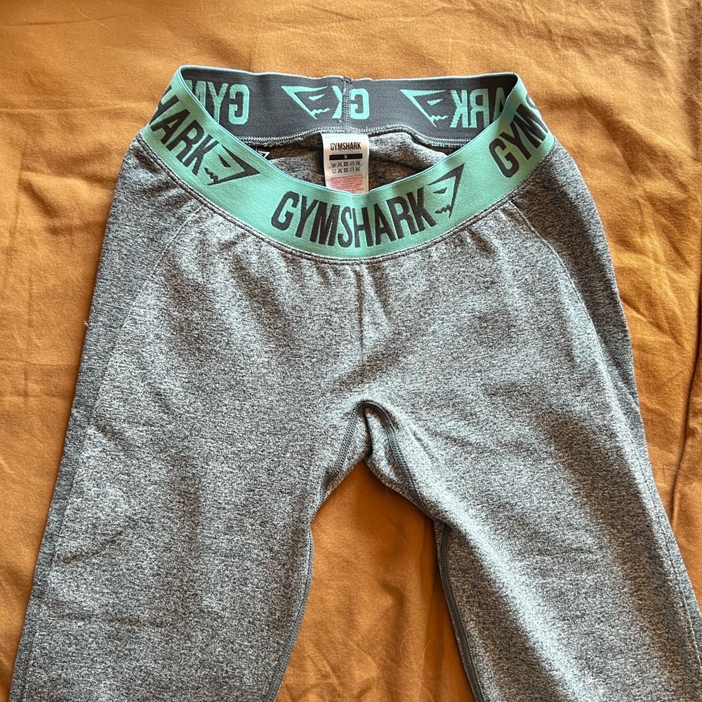Gymshark Flex Gray Leggings with Teal Logo Waistband
